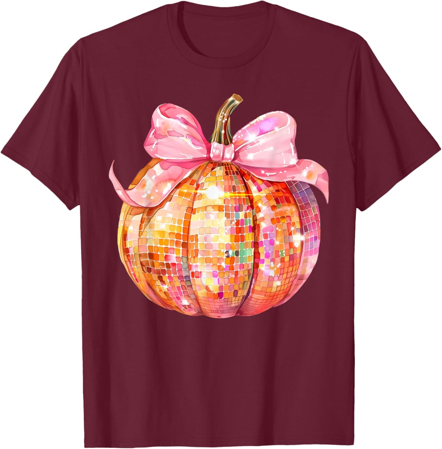 Coquette Pumpkin Bow Disco Ball Cute Girly Halloween Costume T-Shirt - T-Shirt | Maroon