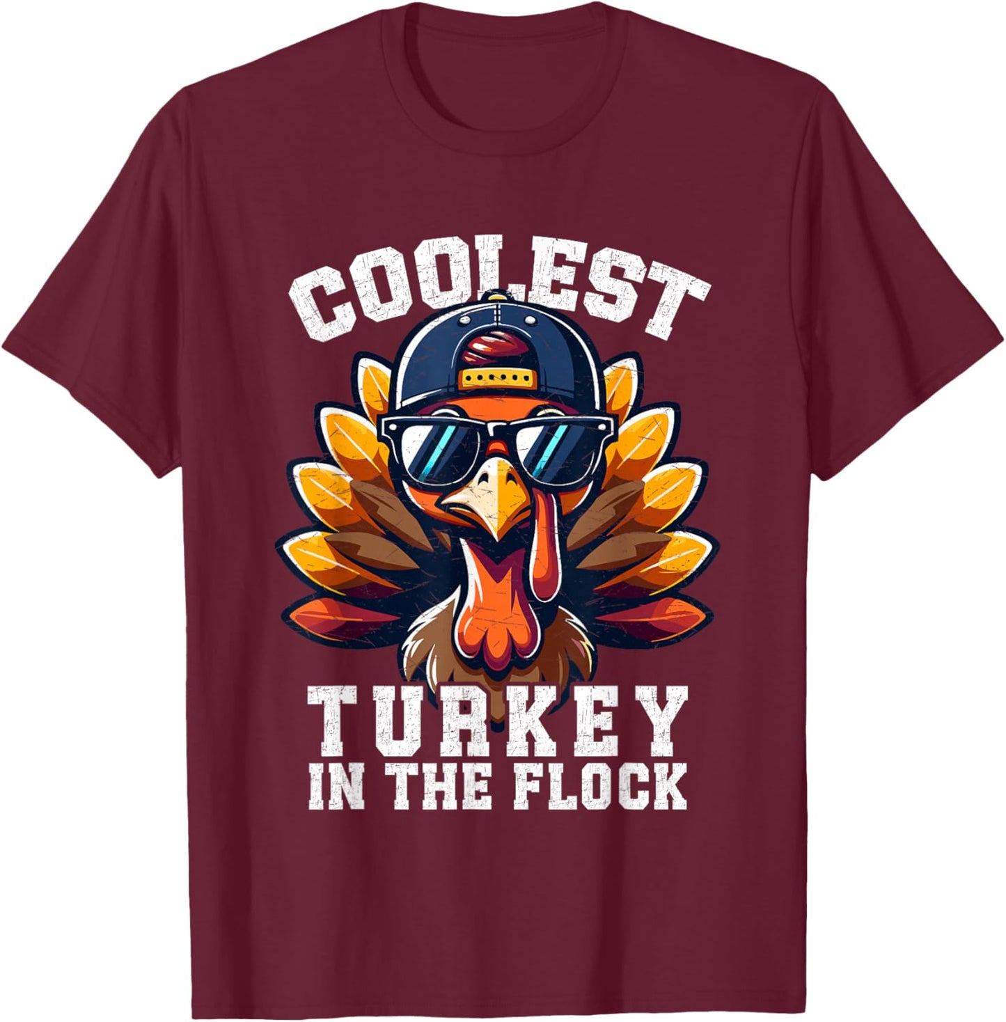 Coolest Turkey Thanksgiving Toddler Boys Kids Men Turkey T-Shirt - T-Shirt | Maroon
