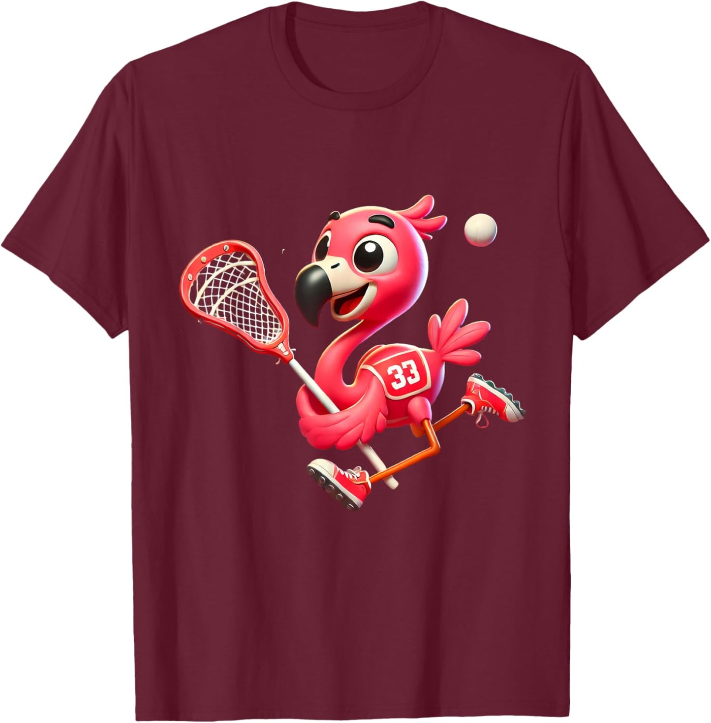 Flamingo Lacrosse Player Bird Lover Men Women Kids T-Shirt - T-Shirt | Maroon