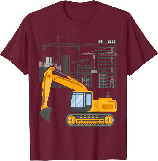 Construction Site Truck Driving Men Boys Excavator T-Shirt - T-Shirt | Maroon