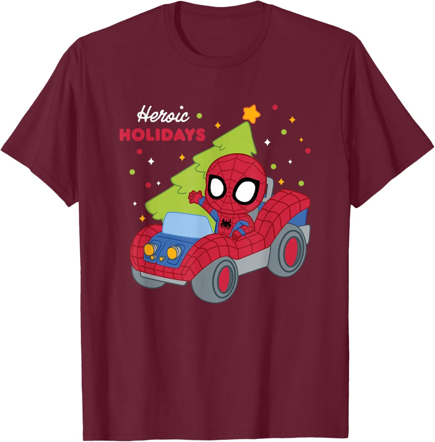 Marvel Christmas Heroic Holidays Cute Spider Man Chest Logo T-Shirt - T-Shirt | Maroon