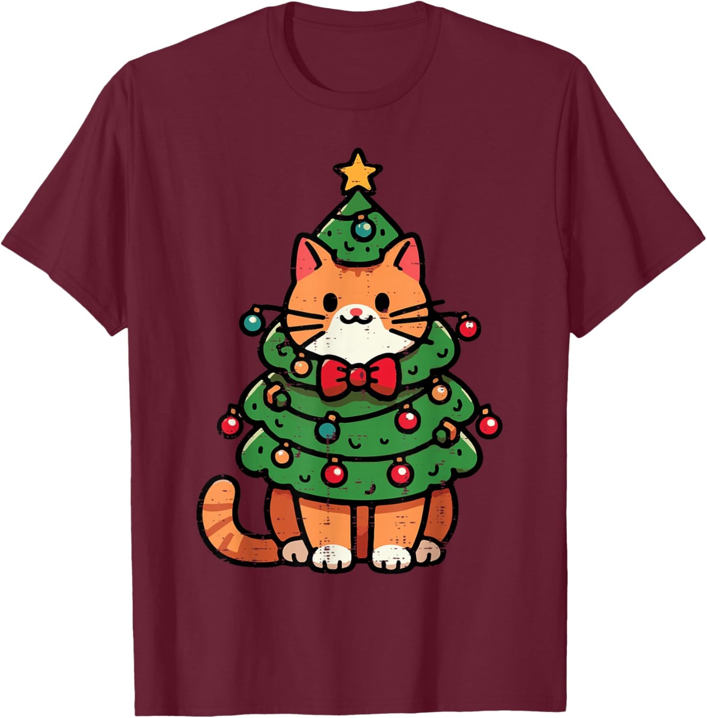 Ginger Cat Christmas Tree Cute Xmas Girls Kids Toddler Women T-Shirt - T-Shirt | Maroon