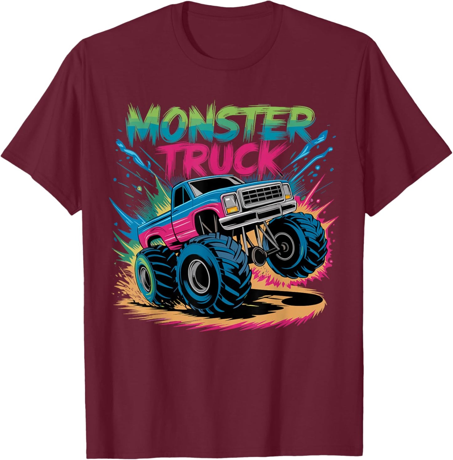 Monster Truck Birthday Party Colorful T-Shirt - T-Shirt | Maroon