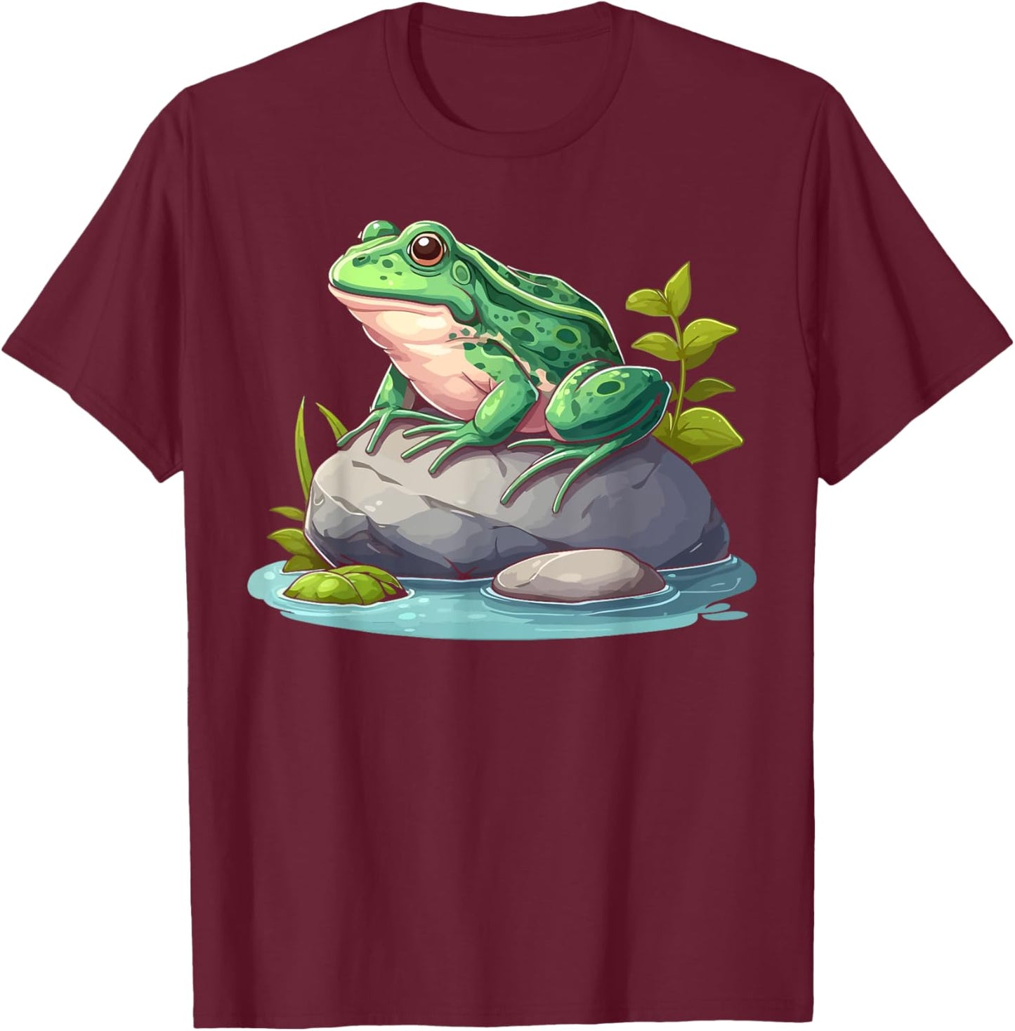 Frog Sitting On A Rock Funny Frog Lovers T-Shirt - T-Shirt | Maroon
