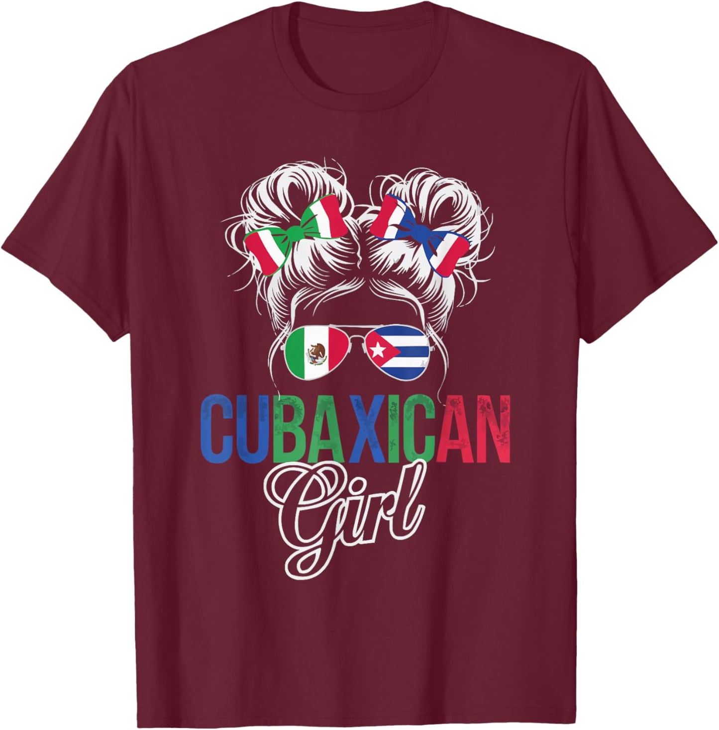 Half Cuban Half Mexican Country Mexico Flag Cuba T-Shirt - T-Shirt | Maroon