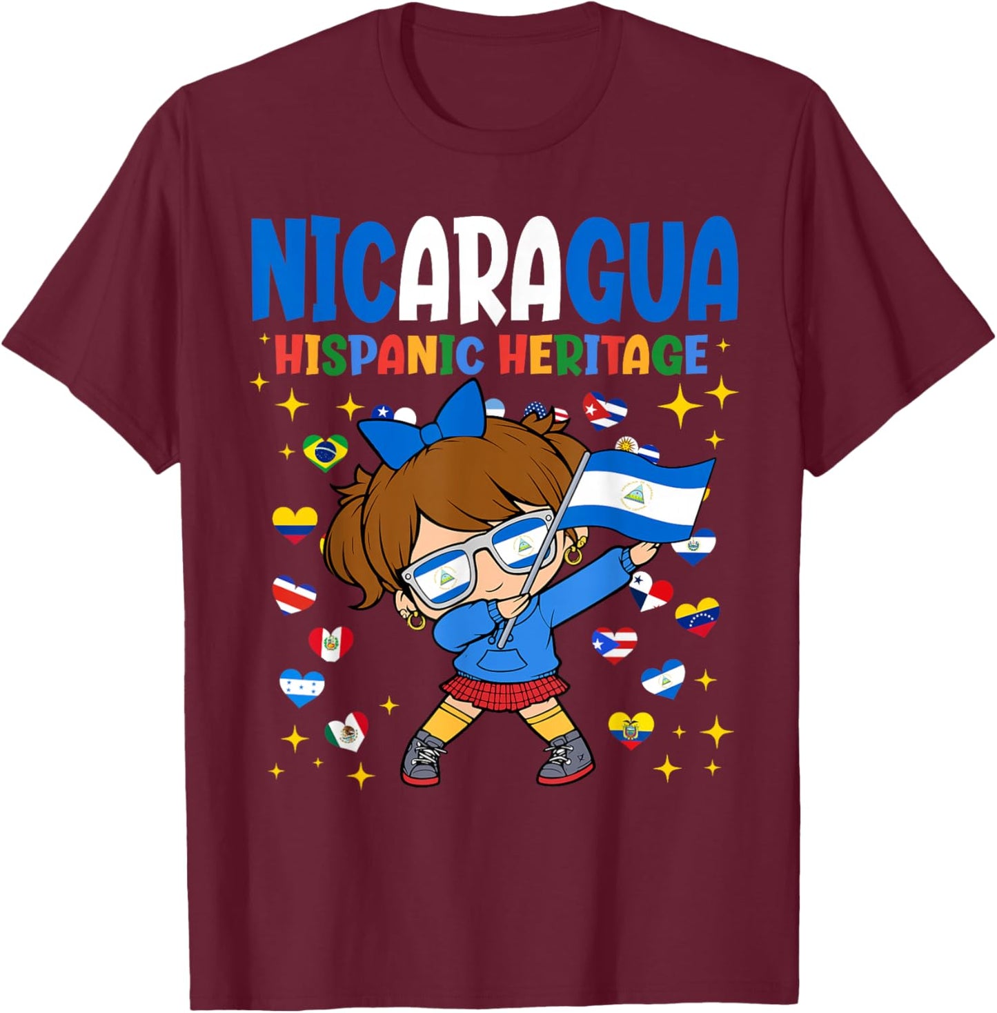 Hispanic Heritage Month Nicaragua Flag Nicaraguan Girl Kids T-Shirt - T-Shirt | Maroon