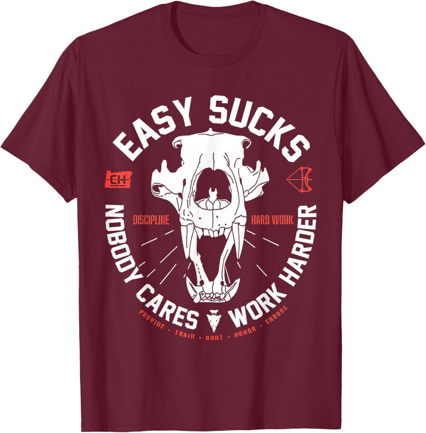 Easy Sucks Bear Skull T-Shirt - T-Shirt | Maroon