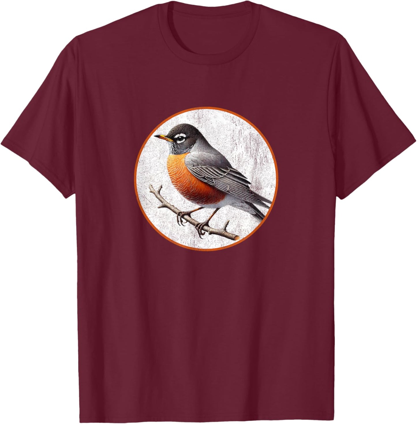 Colorful Retro American Robin Bird Design T-Shirt - T-Shirt | Maroon