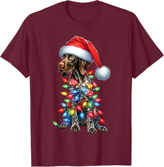 German Shorthaired PointerDog Lovers Santa Hat Christmas T-Shirt - T-Shirt | Maroon