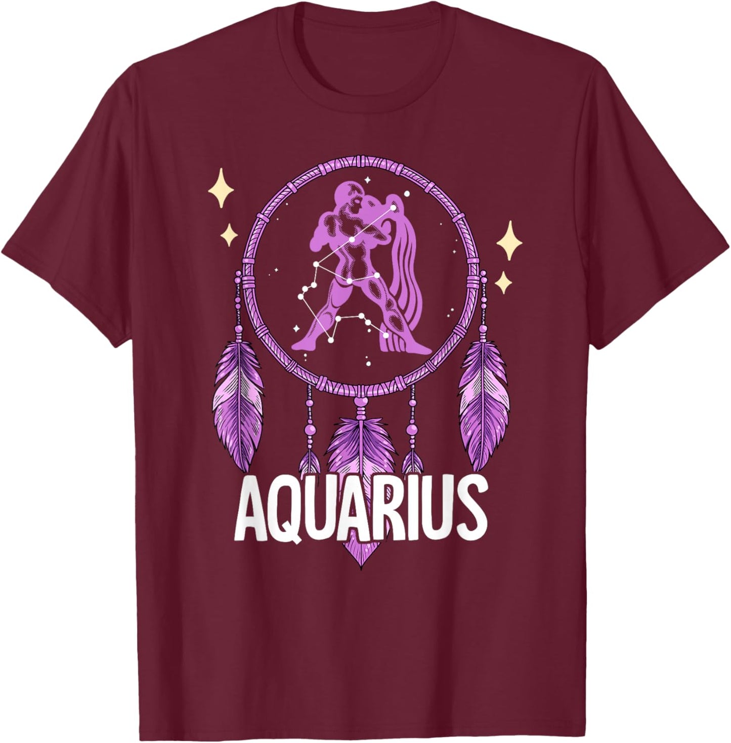 Aquarius Zodiac - -Adults, -Kids - Black - Small - Short Sleeve T-Shirt - T-Shirt | Maroon