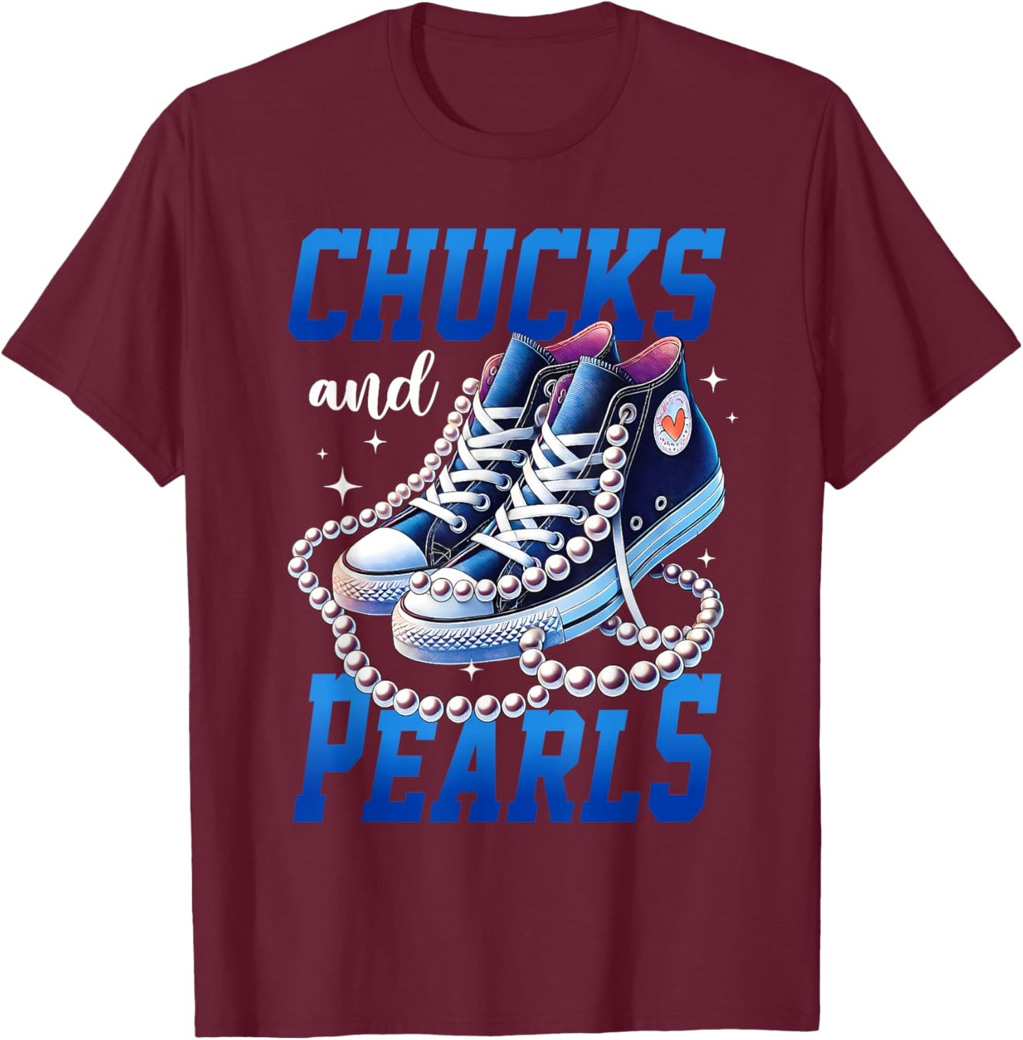 Chucks and Pearls Kamala Harris 2024 for President Election T-Shirt - T-Shirt | Maroon