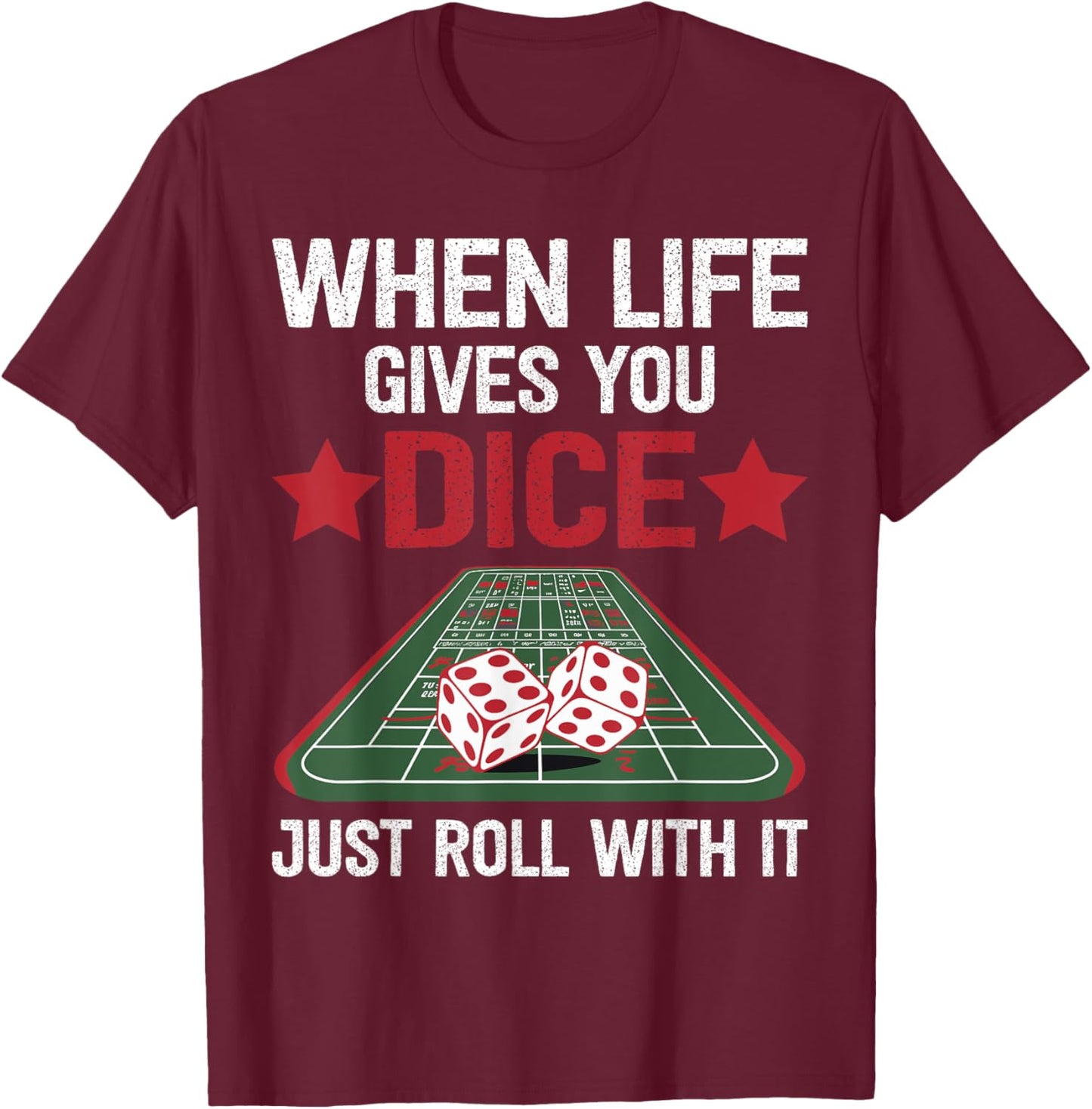 Craps Men's Black Modern Short Sleeve Lightweight Classic T-Shirt - T-Shirt | Maroon