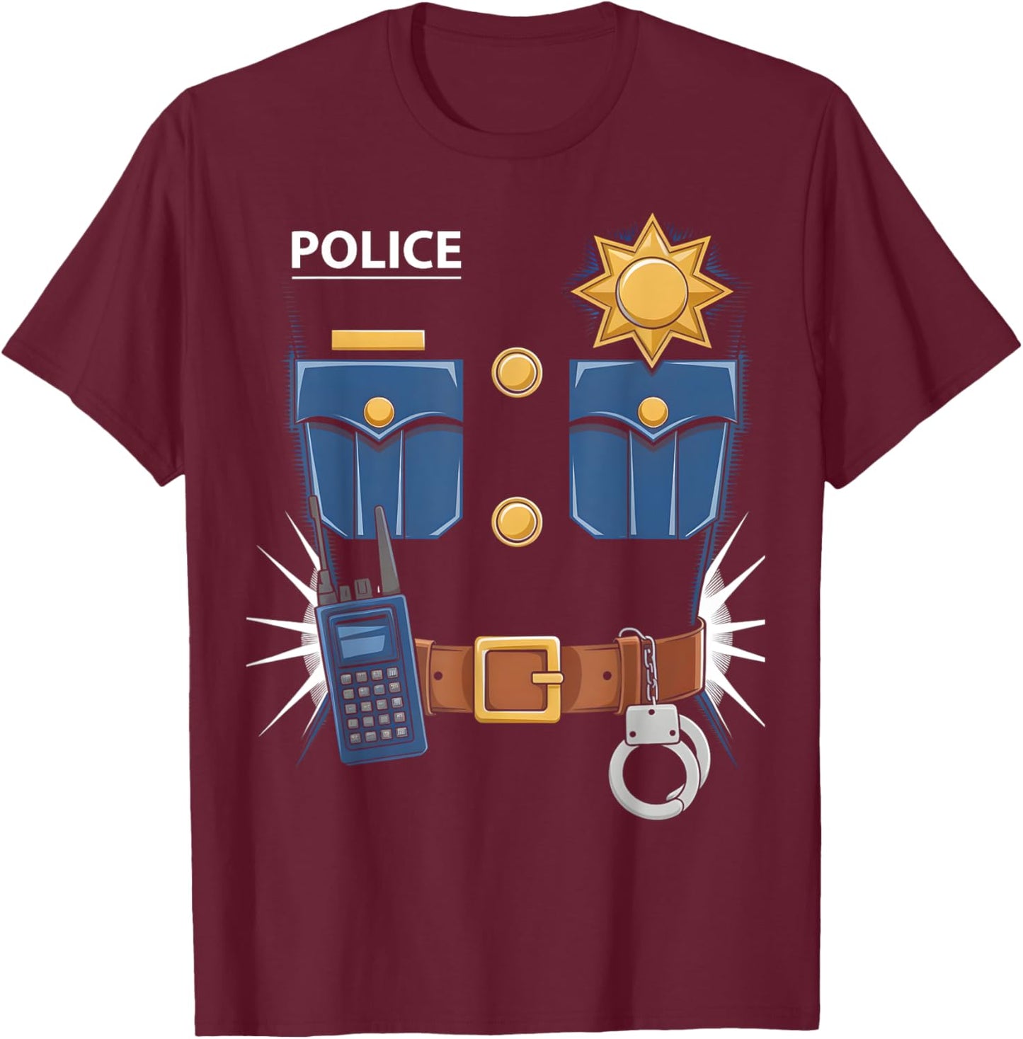 Police Uniform Costume Halloween Police Men Women Kids T-Shirt - T-Shirt | Maroon