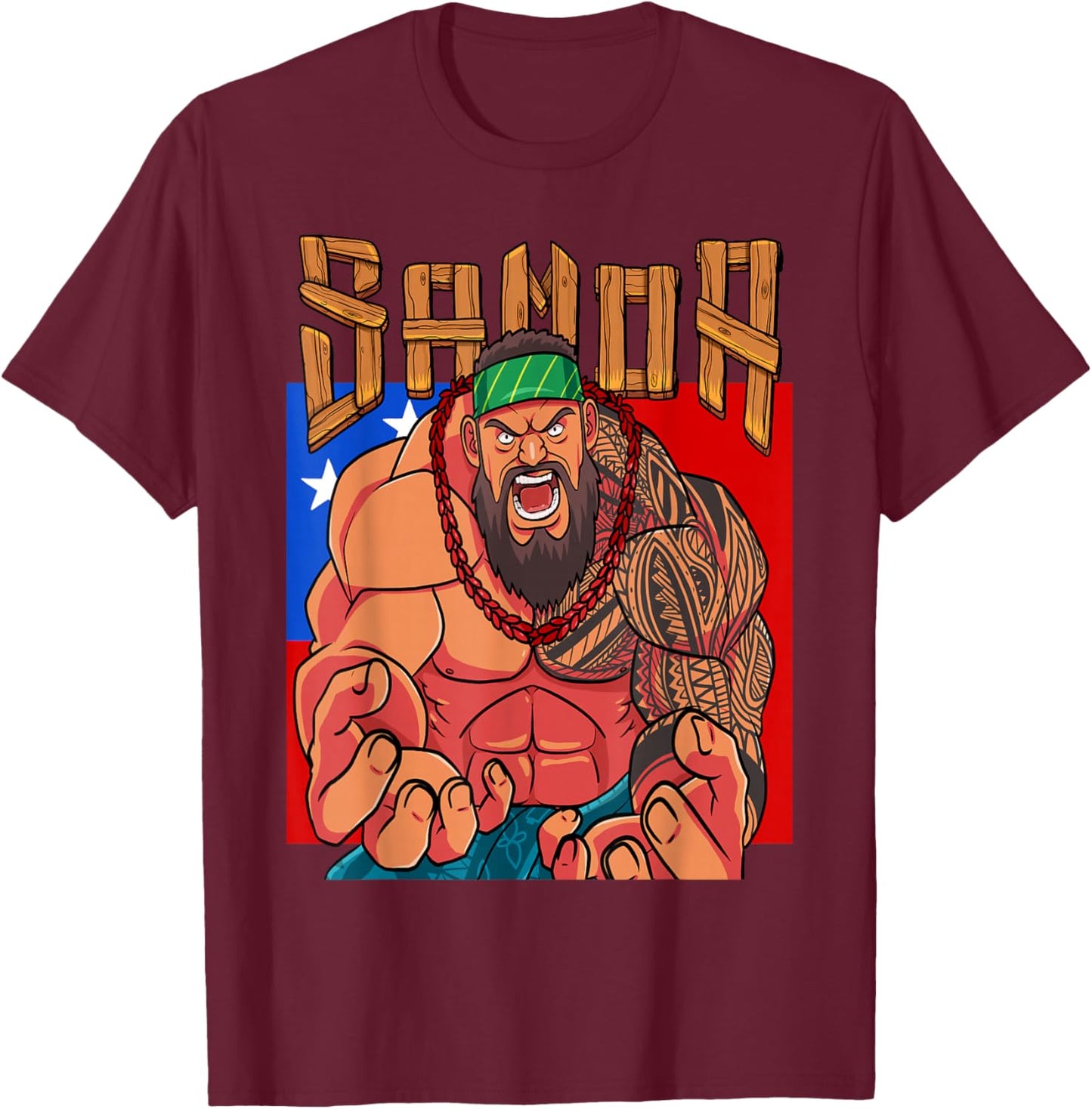 Samoan Pride Polynesian Warrior Samoa Flag Matai T-Shirt - T-Shirt | Maroon