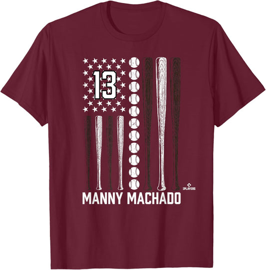 Baseball American Flag Manny Machado San Diego Baseball T-Shirt - T-Shirt | Maroon