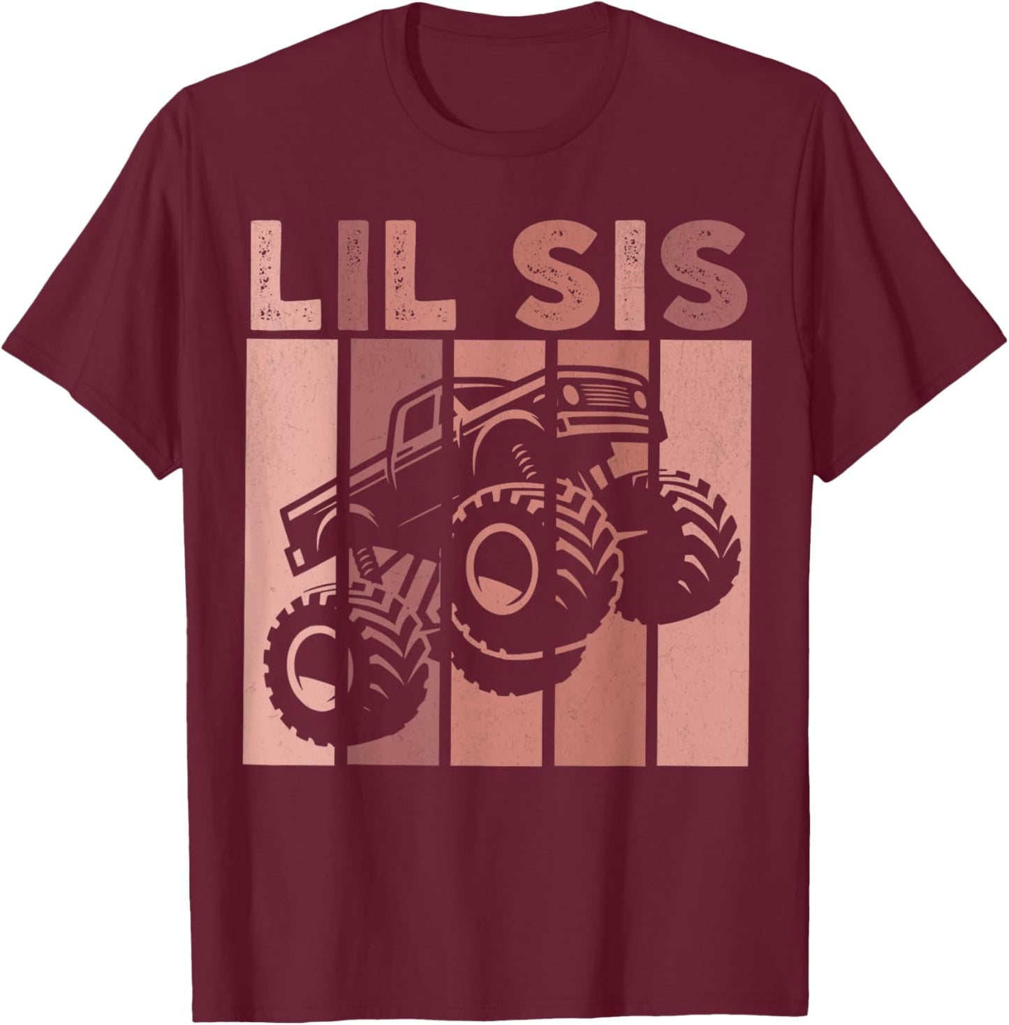Little Sister Monster Truck Retro Lil Sis Matching Sibling T-Shirt - T-Shirt | Maroon