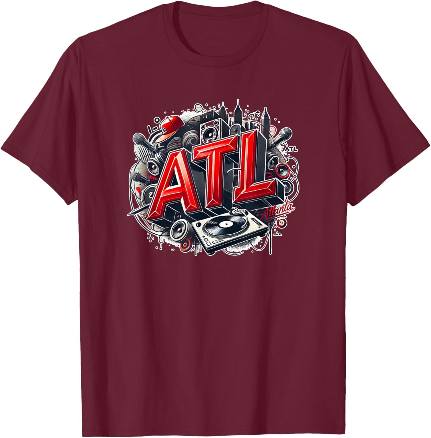 ATL / Atlanta DJ Hip Hop Turntable T-Shirt - T-Shirt | Maroon