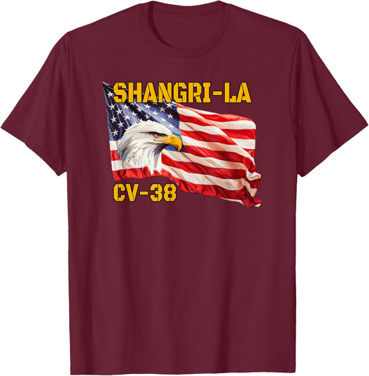 Warship Shangri-La CV-38 Aircraft Carrier Veterans Day Dad T-Shirt - T-Shirt | Maroon