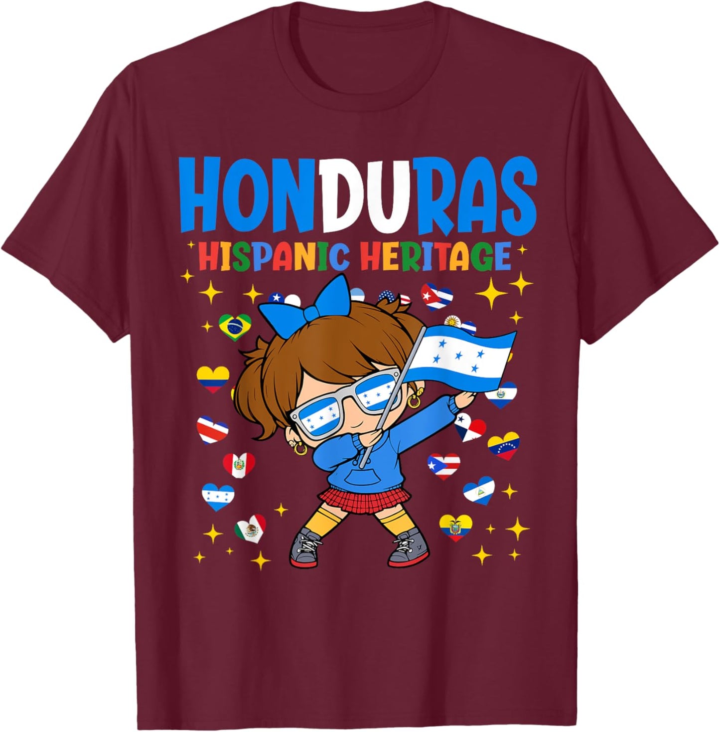 Hispanic Heritage Month Honduras Flag Honduran Girl Kids T-Shirt - T-Shirt | Maroon
