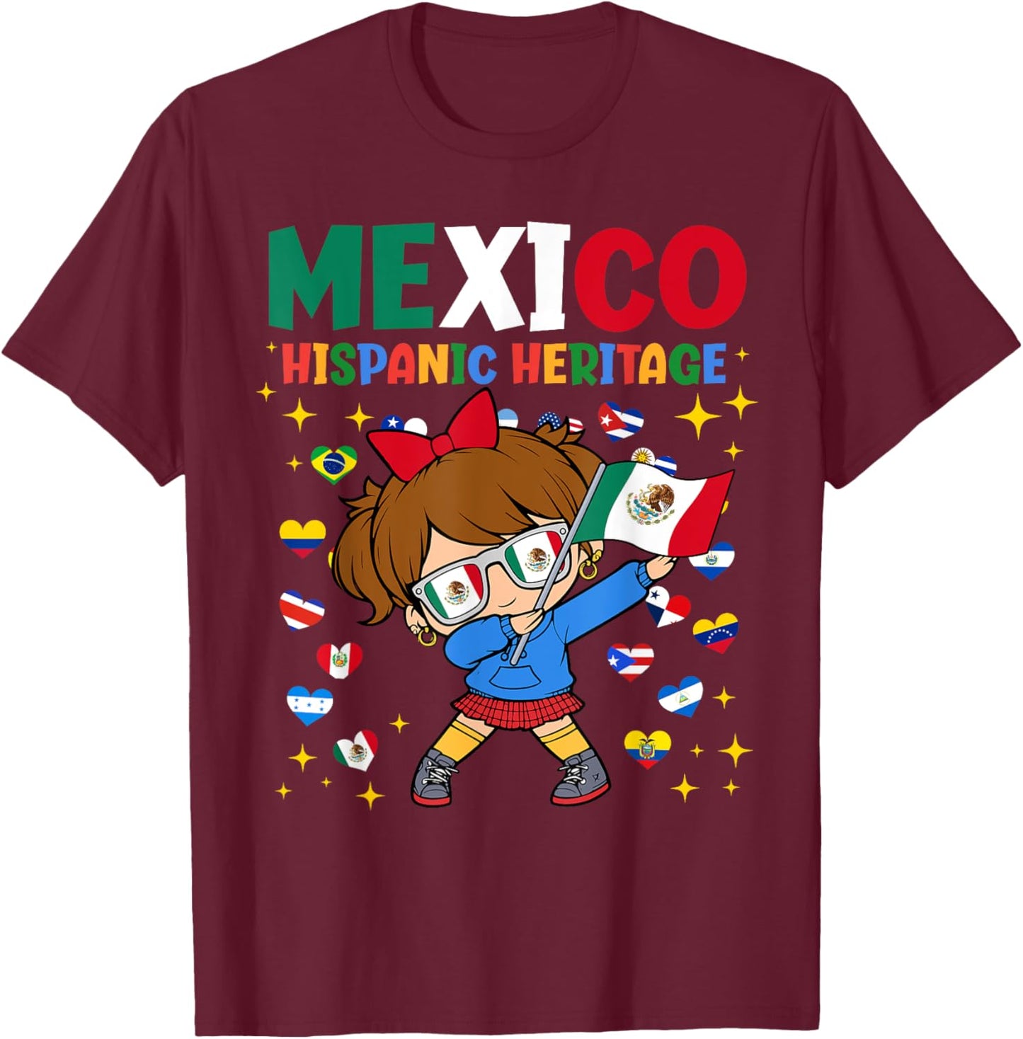 Hispanic Heritage Month Mexico Flag Mexican Girl Kids T-Shirt - T-Shirt | Maroon