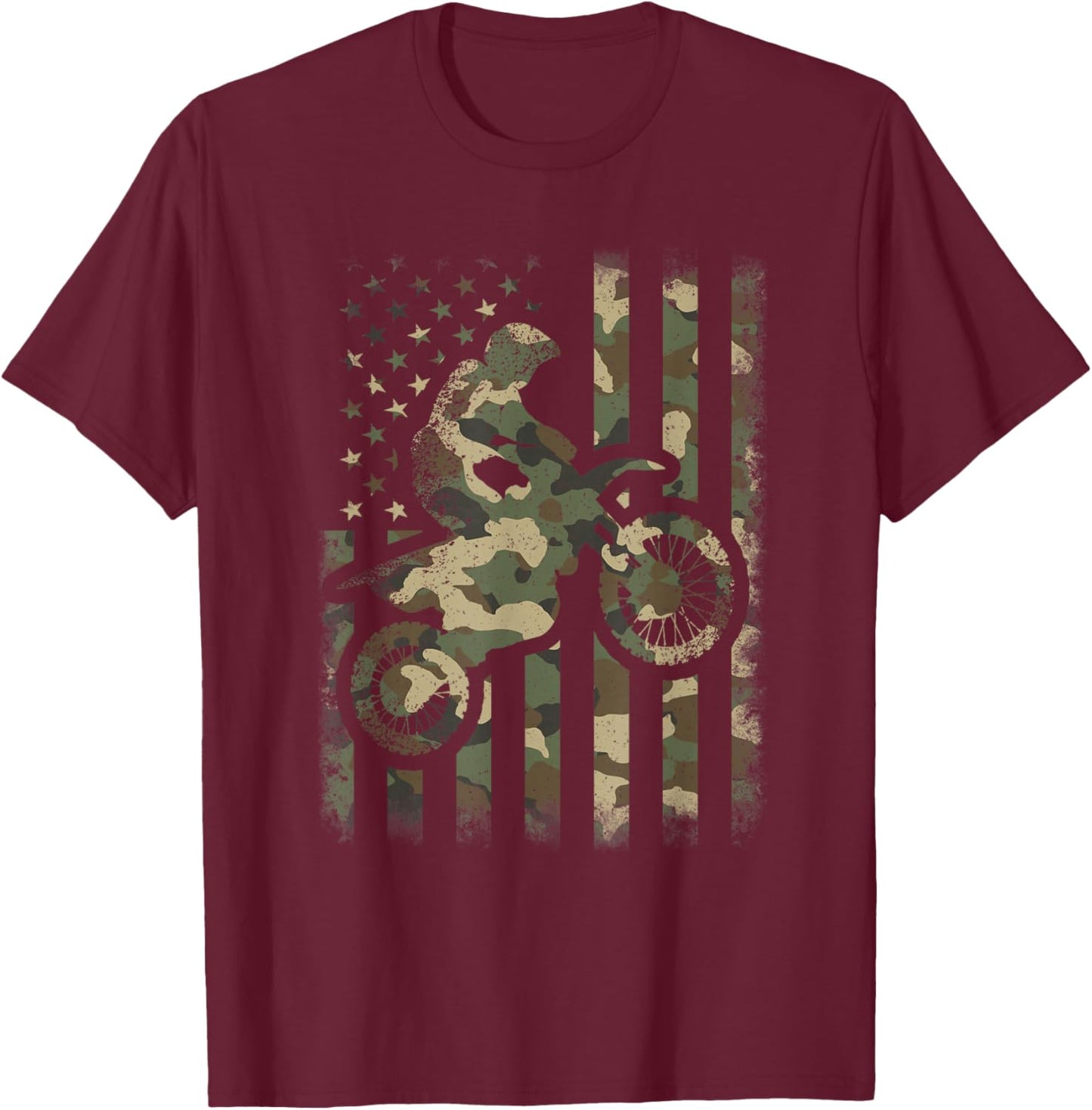 Motocross American Flag Camouflage Dirt Bike Men Women Kids T-Shirt - T-Shirt | Maroon