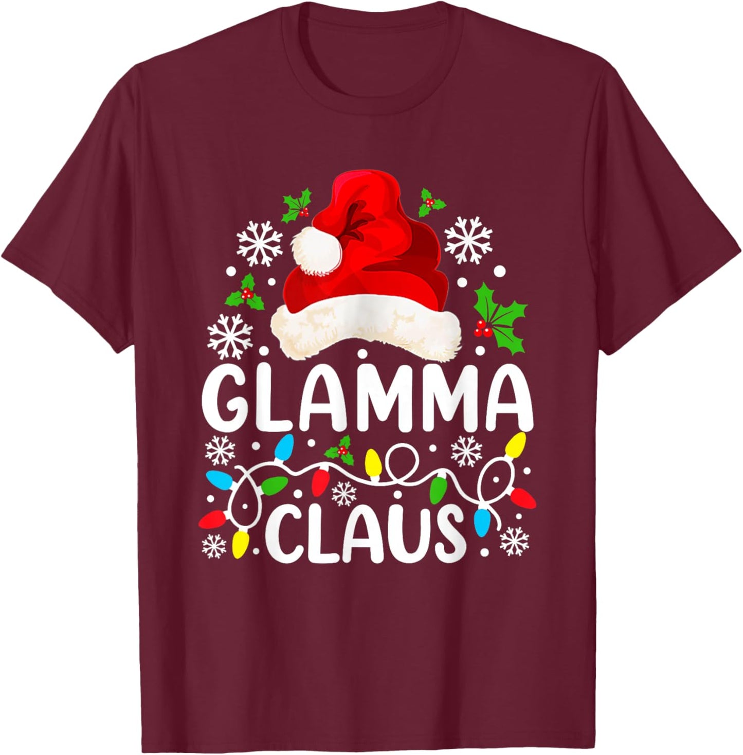 Glamma Claus Funny Christmas Family Matching Grandma T-Shirt - T-Shirt | Maroon