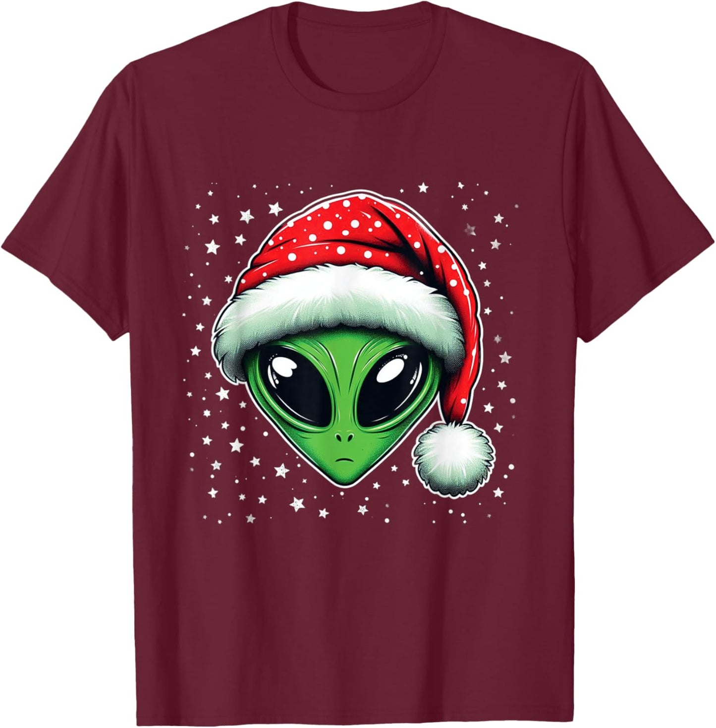 Christmas Alien Santa Hat Xmas Funny Alien Men Women T-Shirt - T-Shirt | Maroon
