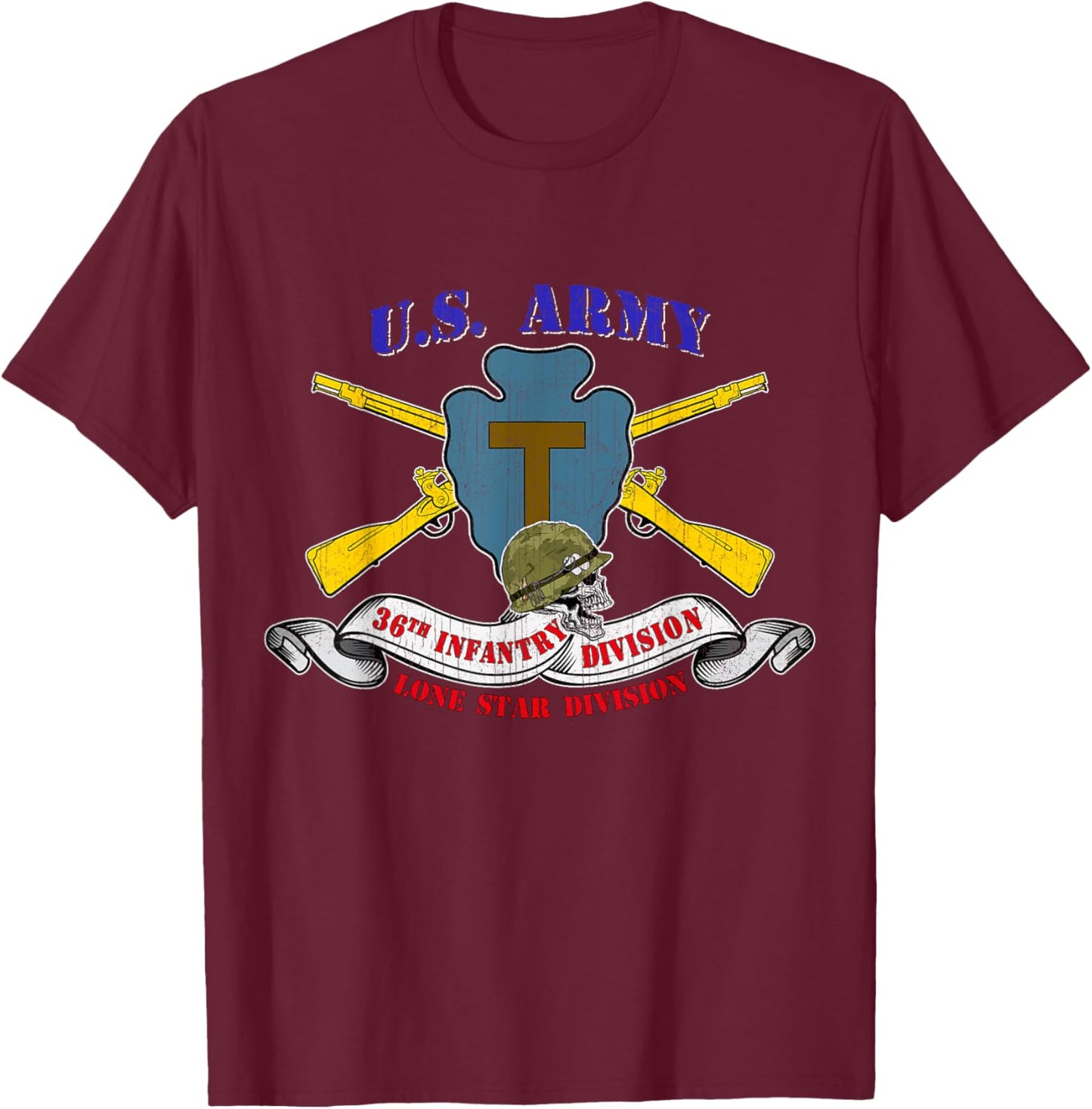 36th Infantry Division 36th ID Veteran Camp Mabry Vintage T-Shirt - T-Shirt | Maroon
