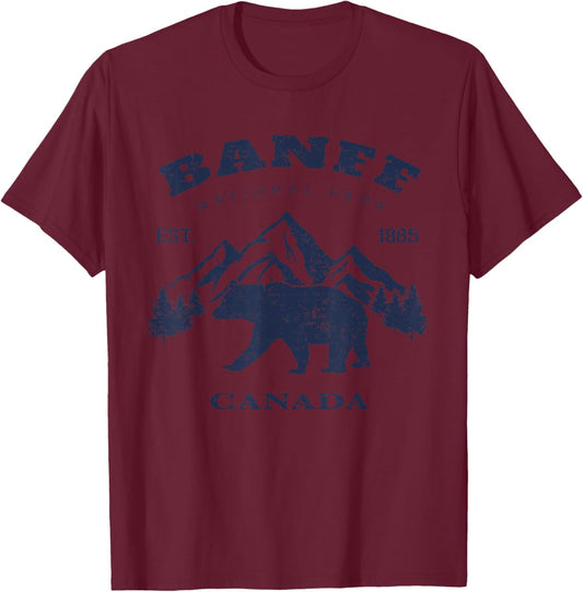 Vintage Banff National Park Canada Souvenir Hiking Camping T-Shirt - T-Shirt | Maroon
