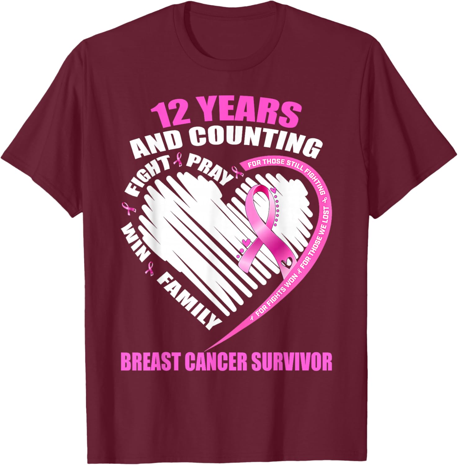 12 Years Cancer Free Gifts 12 Year Breast Cancer Survivor T-Shirt - T-Shirt | Maroon