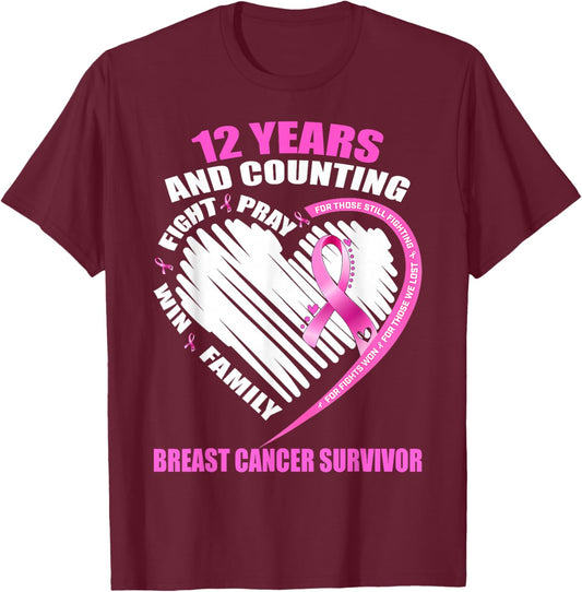 12 Years Cancer Free Gifts 12 Year Breast Cancer Survivor T-Shirt - T-Shirt | Maroon