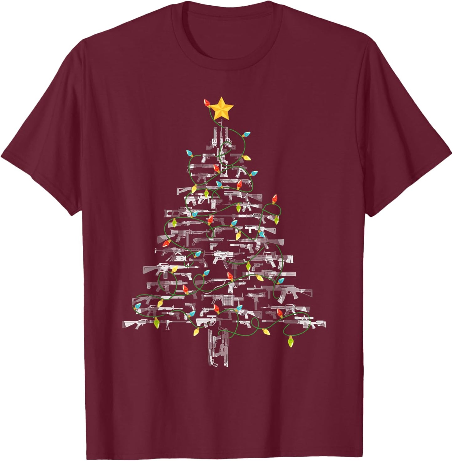 Gun Lover Xmas Tree Second Amendment Enthusiasts Christmas T-Shirt - T-Shirt | Maroon