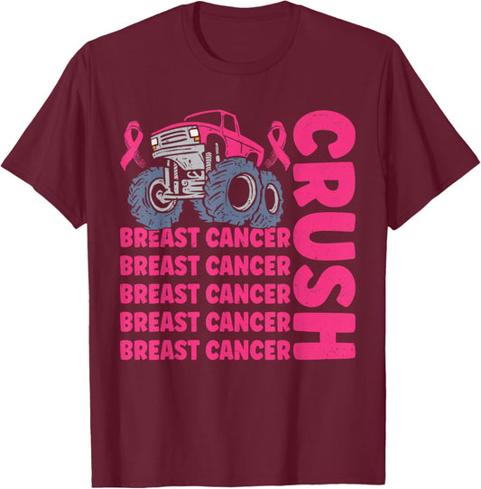 Crush Breast Cancer Awareness Truck pink Women Men Boys T-Shirt - T-Shirt | Maroon