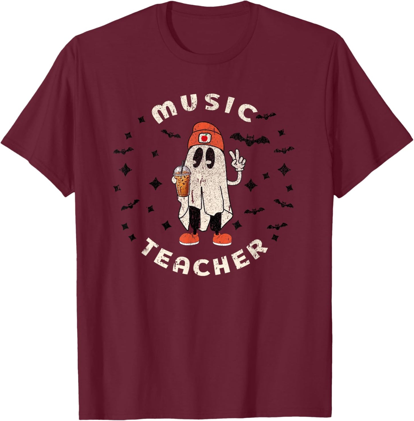 Music Teacher Halloween Piano Educator Women Men Funny Fall T-Shirt - T-Shirt | Maroon
