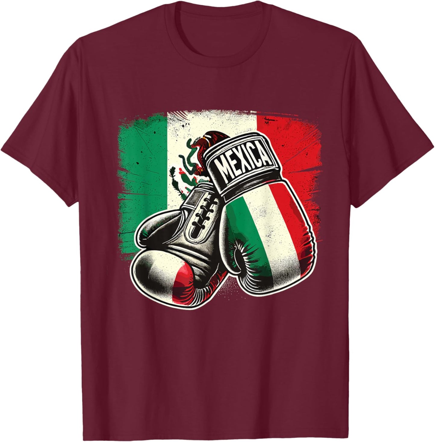 Mexican Boxing Mexican Boxing Gloves Flag T-Shirt - T-Shirt | Maroon