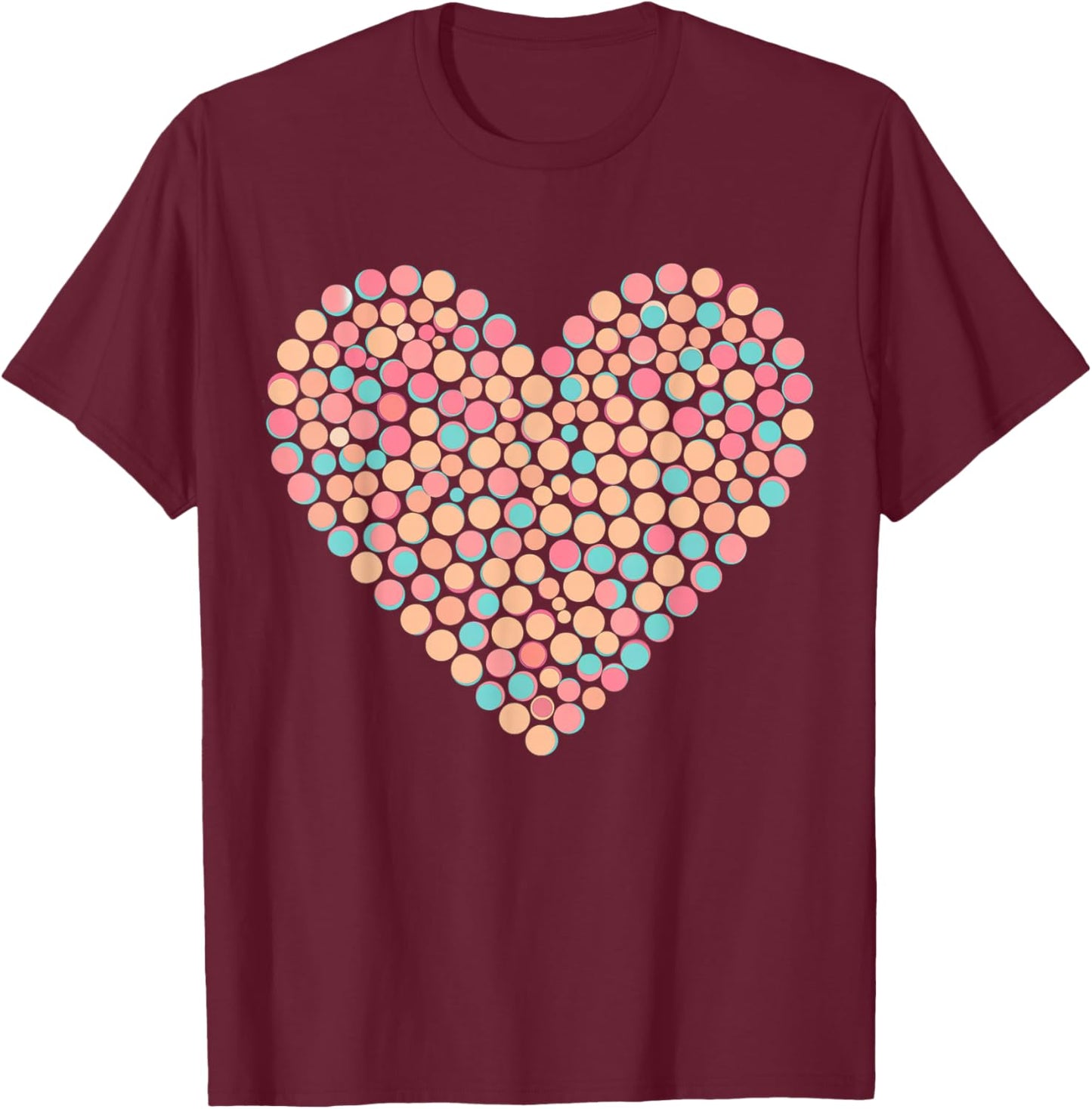 Colorful Heart Polka Dot T-Shirt - T-Shirt | Maroon