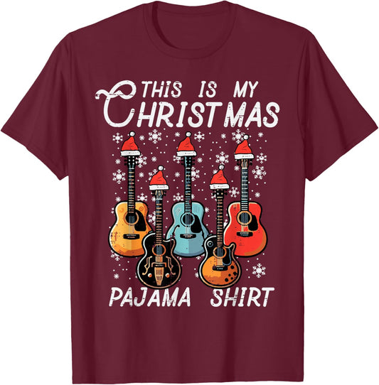 My Christmas Pajama Shirt Guitars Xmas Rock Men Boys Kids T-Shirt - T-Shirt | Maroon