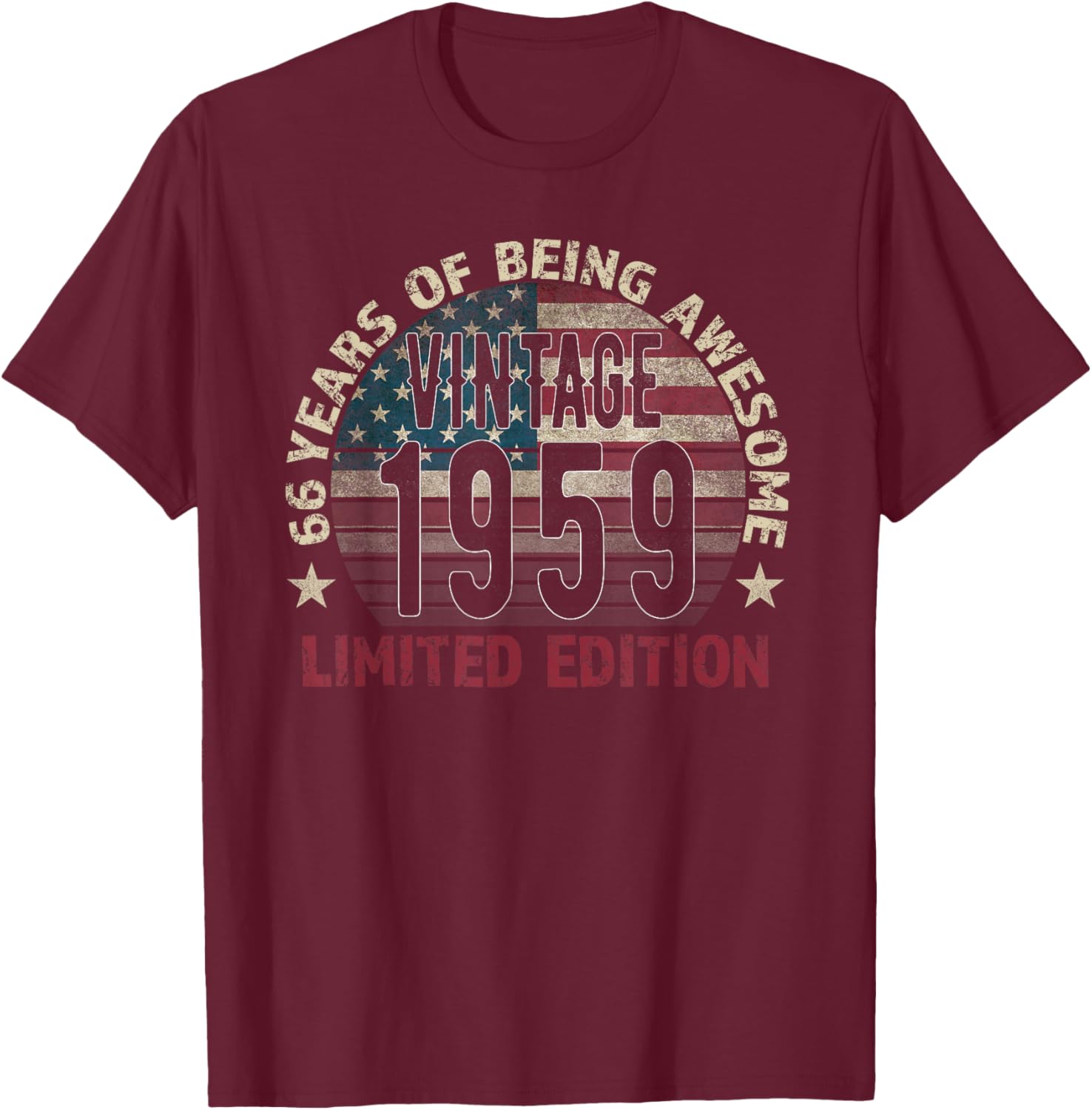 66th Birthday Gift men Vintage born 1959 turning 66 Year Old T-Shirt - T-Shirt | Maroon