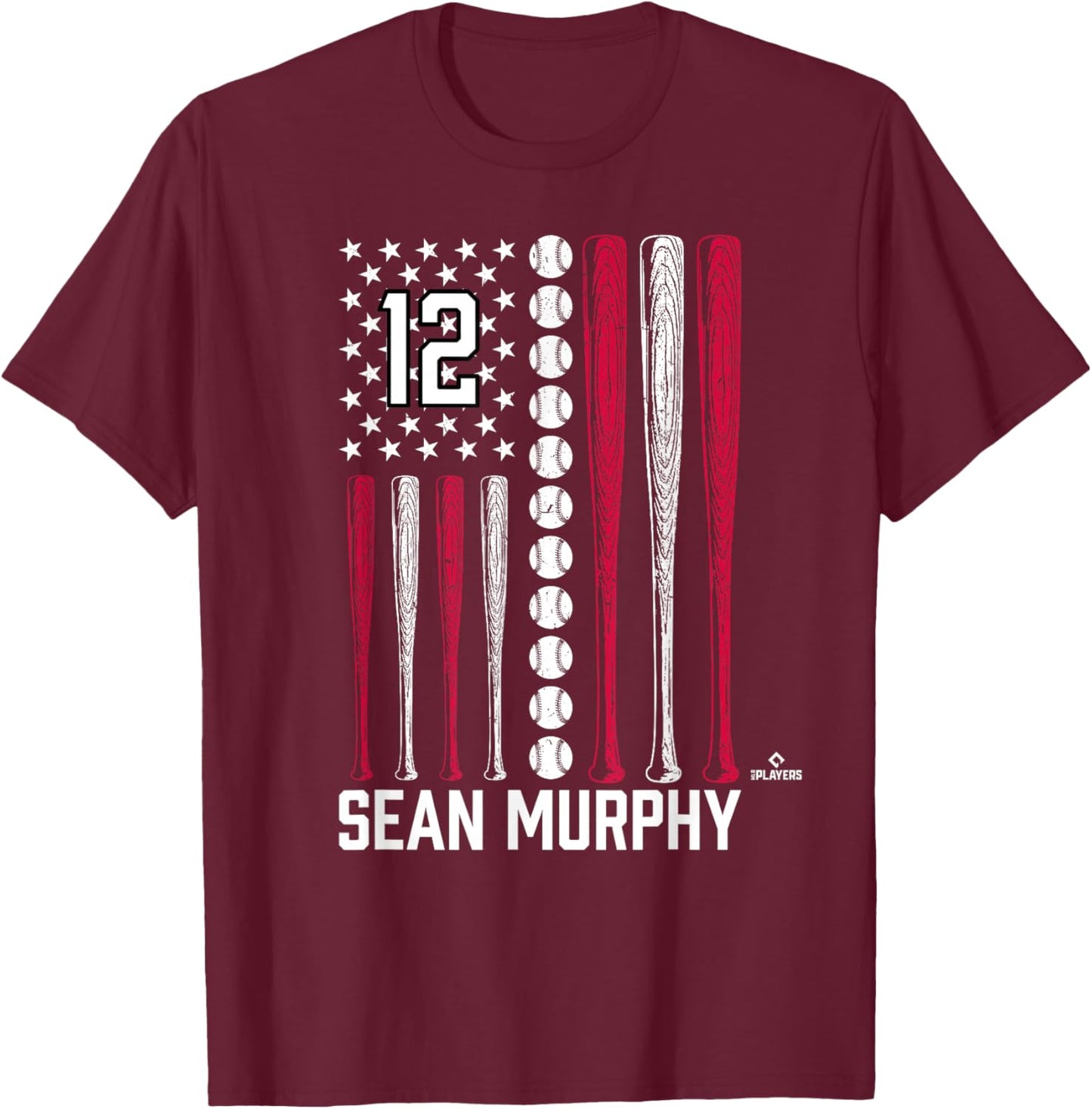 Baseball American Flag Sean Murphy Atlanta Baseball MLBPA T-Shirt - T-Shirt | Maroon