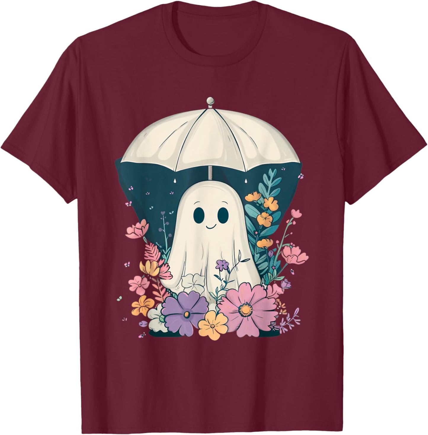 Cute Boho Ghost Under Umbrella Halloween Party Ghost Costume T-Shirt - T-Shirt | Maroon