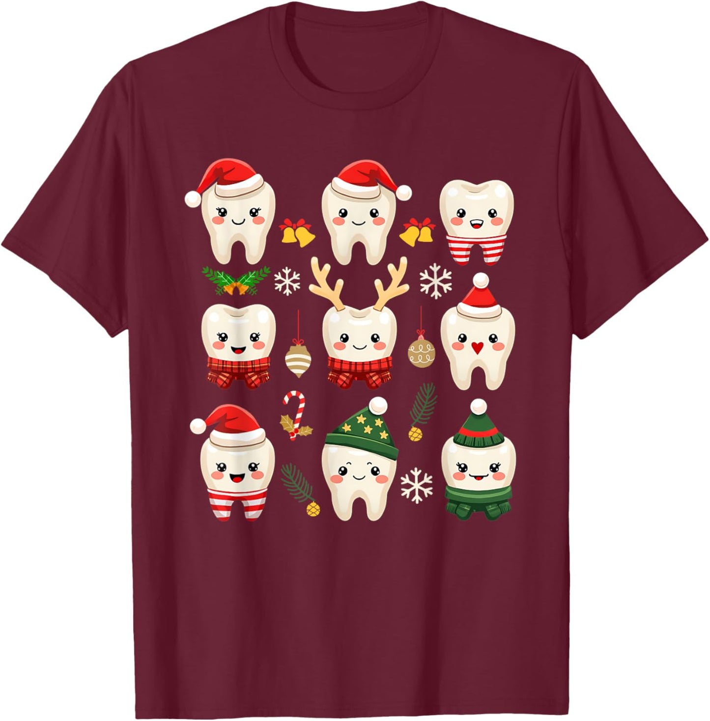 Funny Dental Christmas Teeth Cute Xmas Dentist Squad Crew T-Shirt - T-Shirt | Maroon