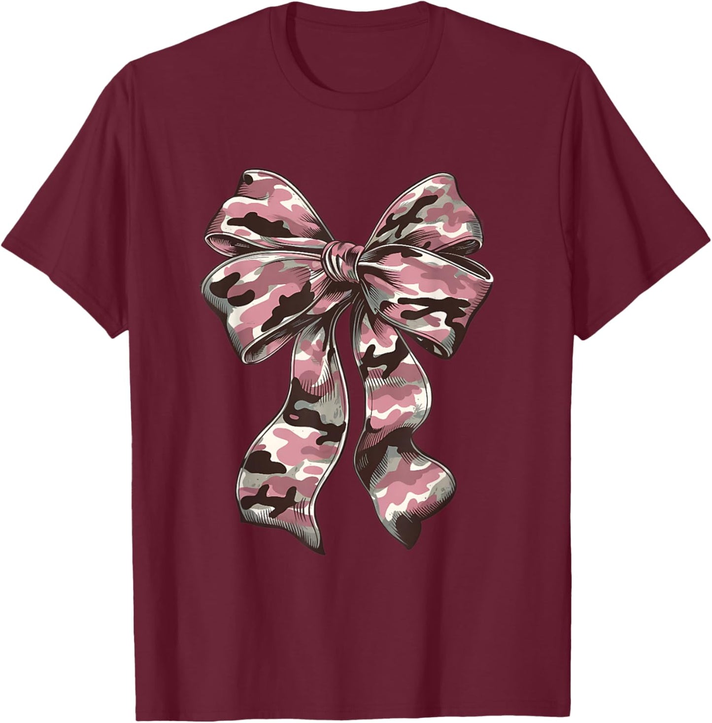 Pink Camouflage Old Camo Bow Camo Coquette Bow Hunting Women T-Shirt - T-Shirt | Maroon