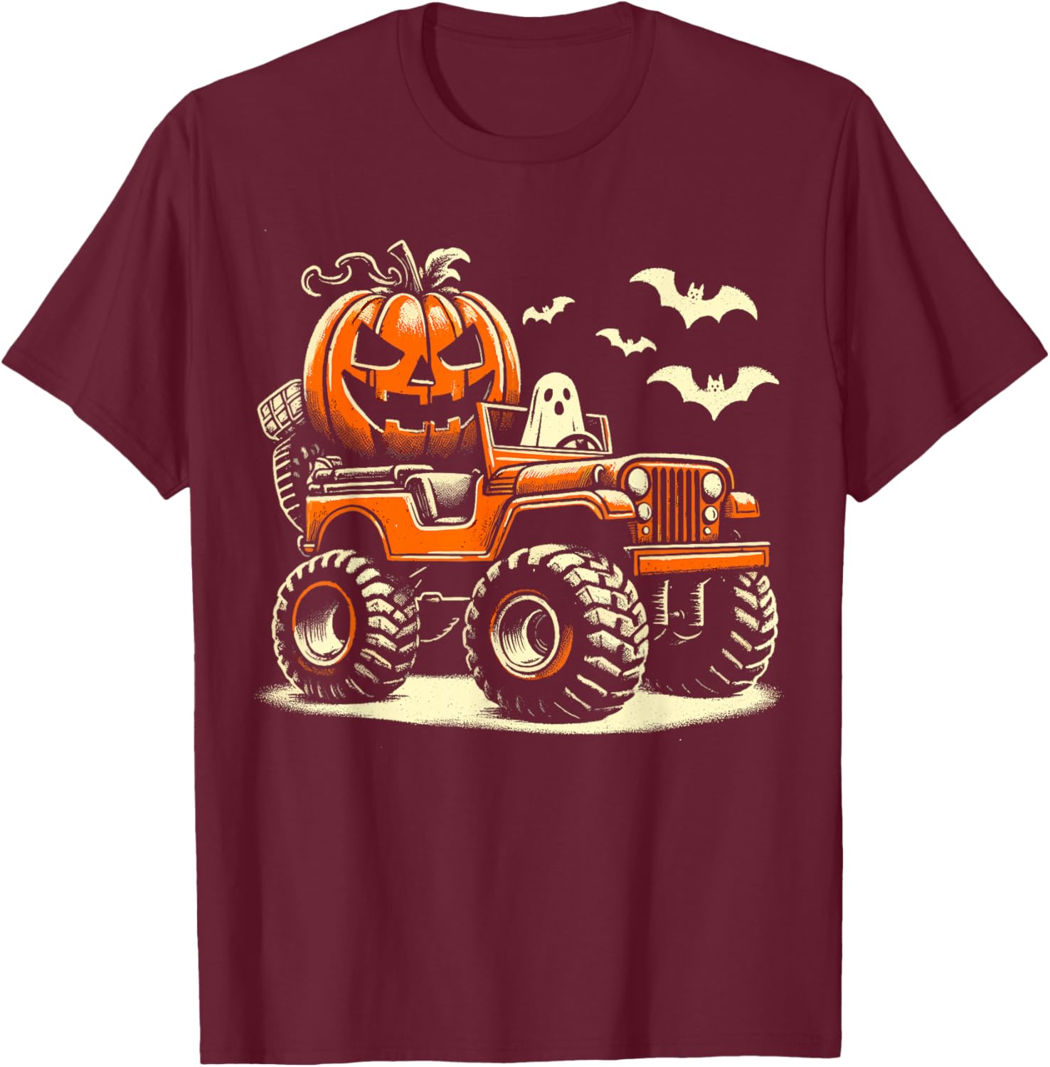 Halloween Monster Truck Dino T-Shirt - T-Shirt | Maroon