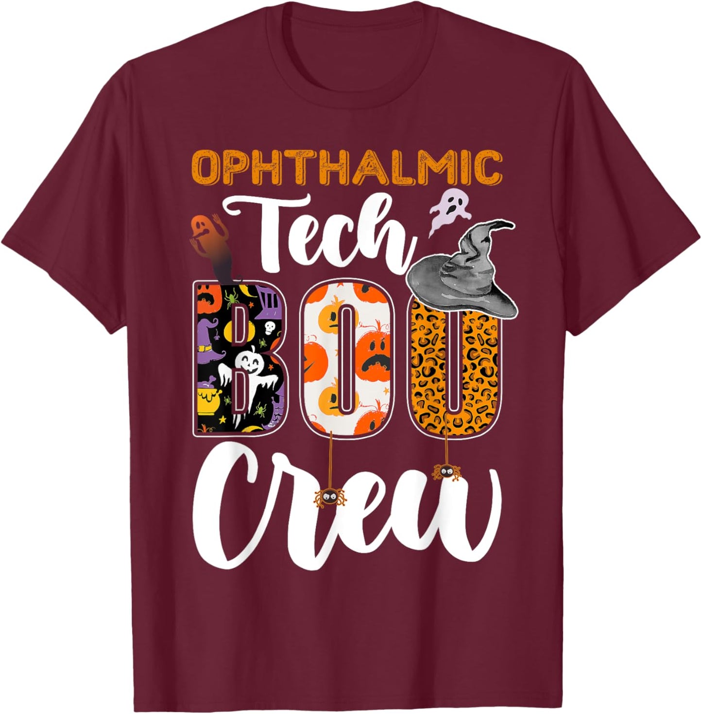 Ophthalmic Tech Boo Crew Halloween Matching Technician T-Shirt - T-Shirt | Maroon