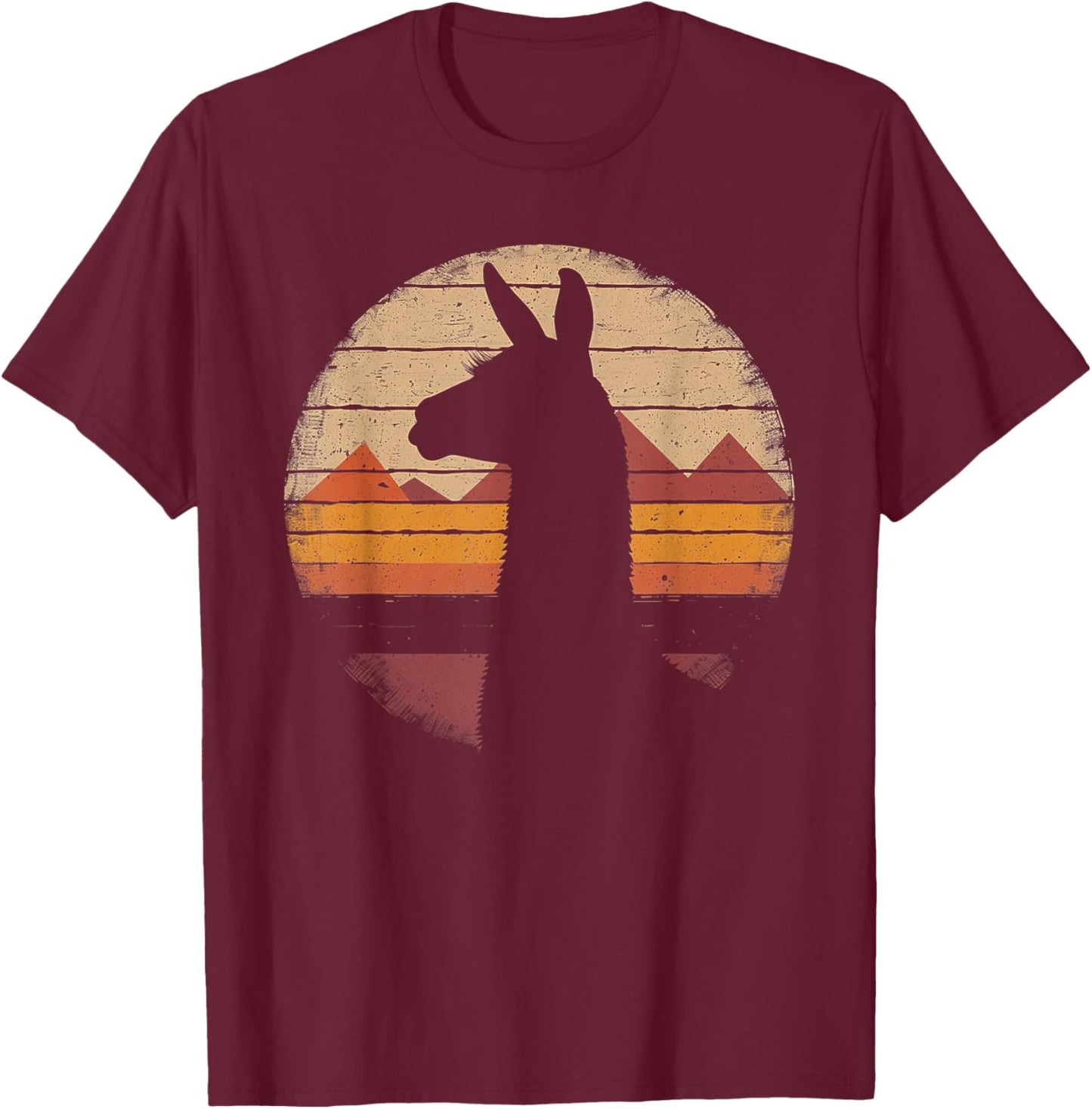 Llama Alpaca - Retro 70s 80s Graphic Vintage Men Women T-Shirt - T-Shirt | Maroon