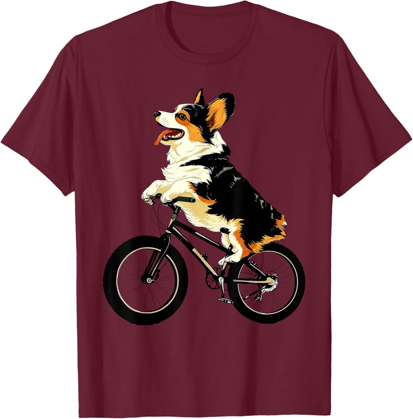 Corgi Dog Riding Bicycle Cycling Biking Dog On A Bicycle T-Shirt - T-Shirt | Maroon