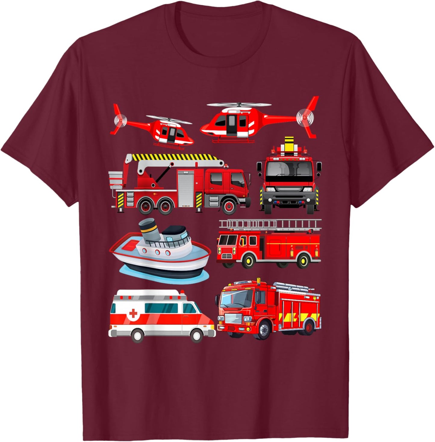 Firetruck Boys Men Firefighter Fireman Fire Engine Truck T-Shirt - T-Shirt | Maroon