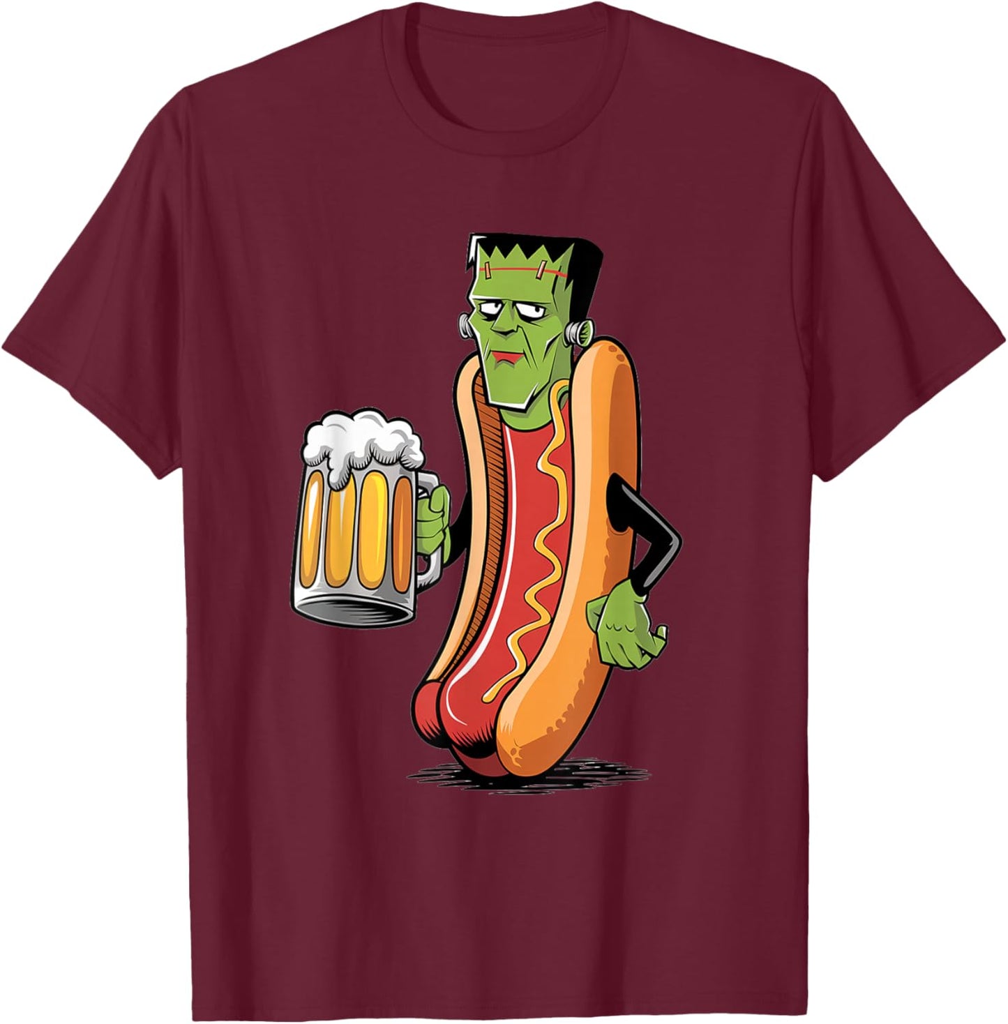 Frank And Stein Funny Adult Costume Hot Dog and Beer T-Shirt - T-Shirt | Maroon