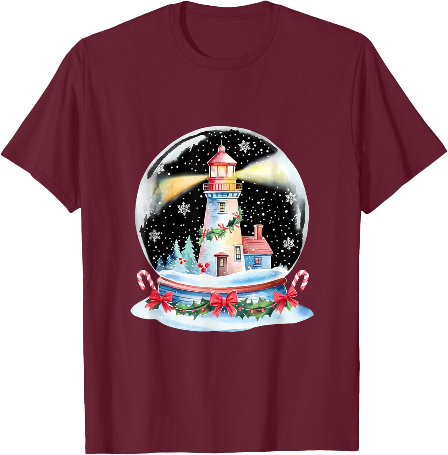 Christmas Ball Lighthouse Xmas Merry Christmas Winter T-Shirt - T-Shirt | Maroon