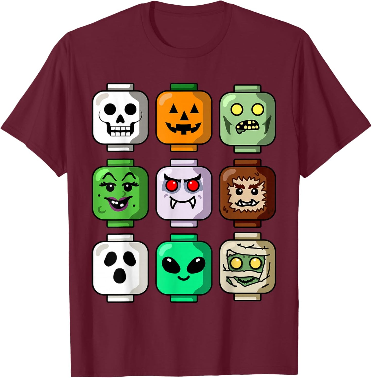 Halloween Building Brick Head Pumpkin Ghost Zombie Boys T-Shirt - T-Shirt | Maroon
